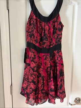 Bebe Black and Red Floral Fit-and-Flare Dress